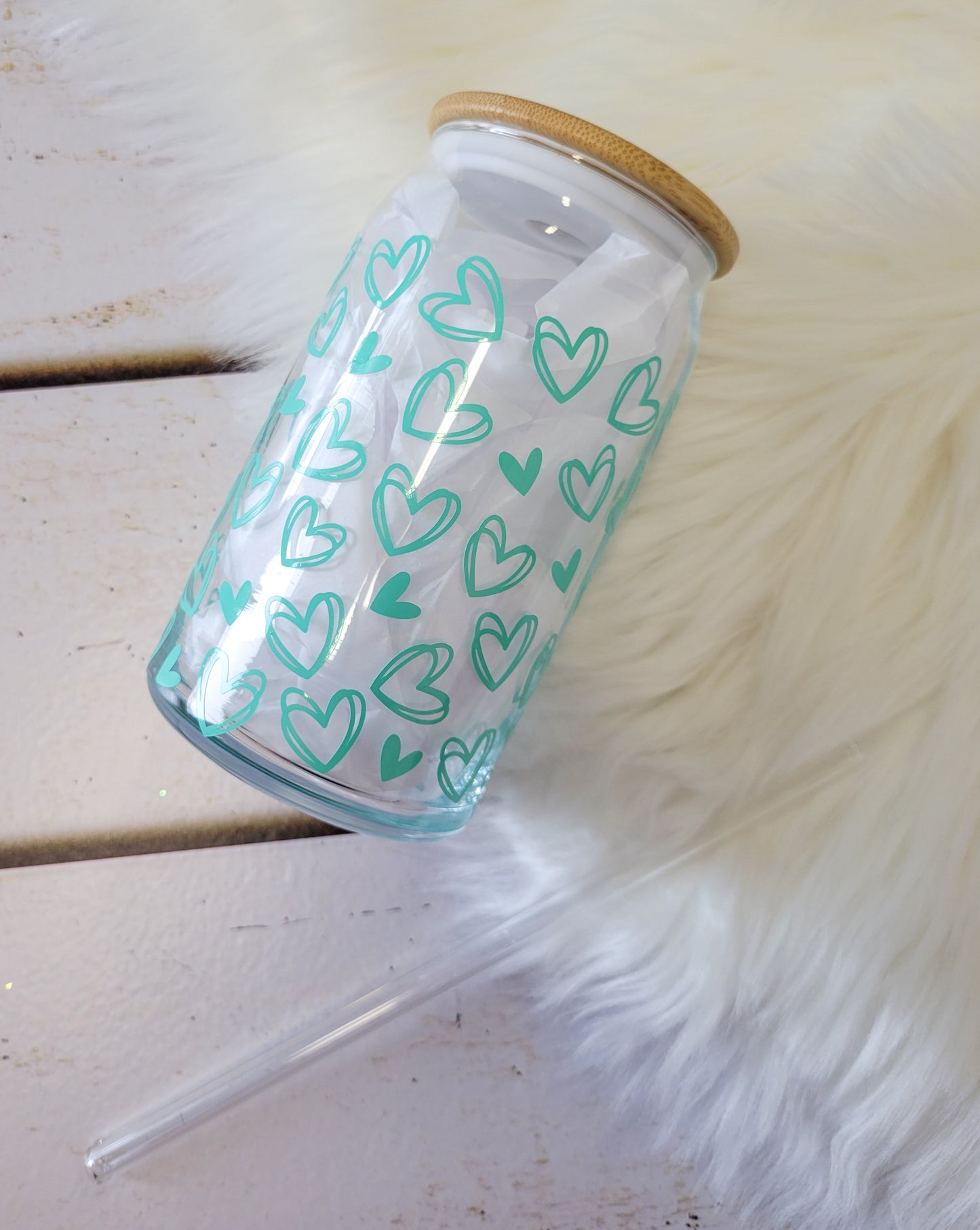 Aqua Hearts Valentines Glass Tumbler