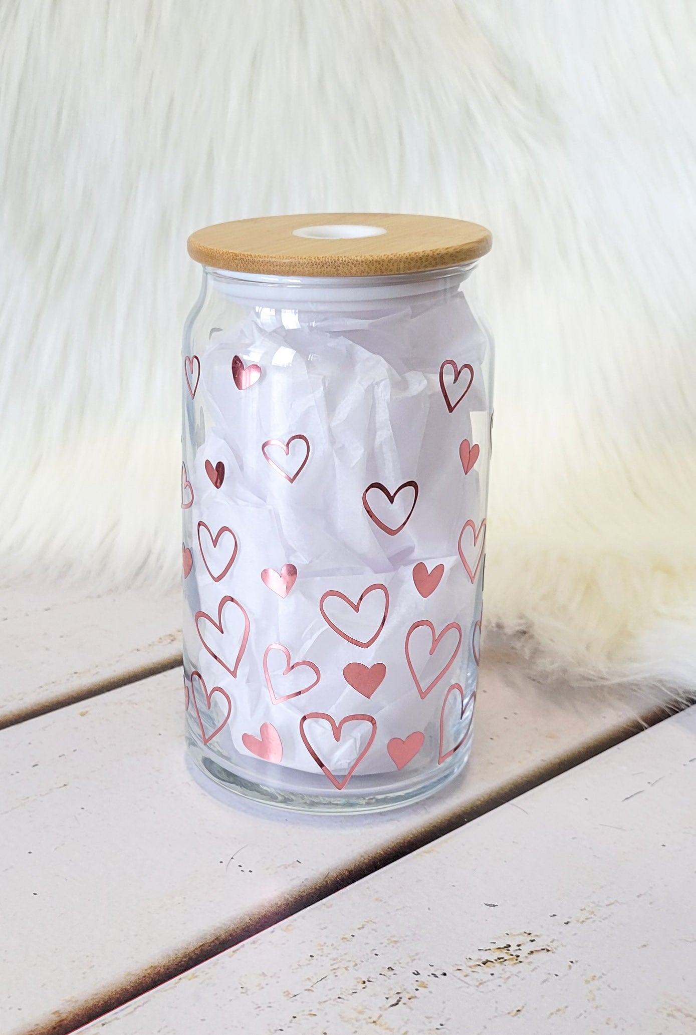 Rose Pink Hearts Glass Tumbler 16oz