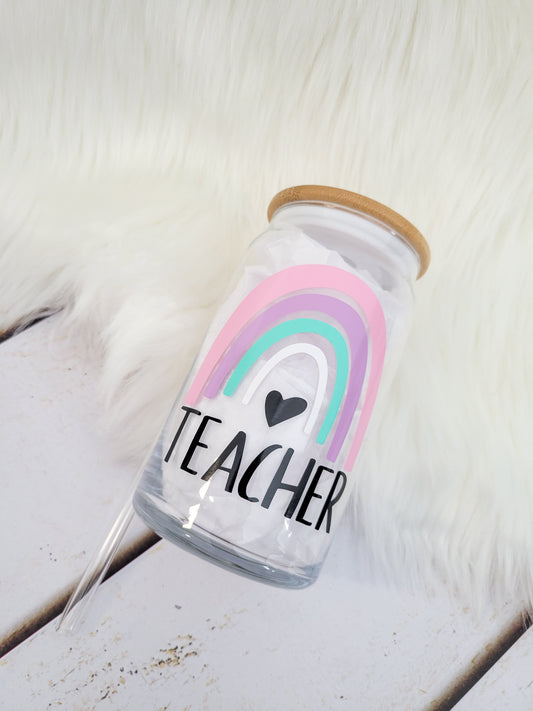 Rainbow Teacher Glass Tumbler 16oz